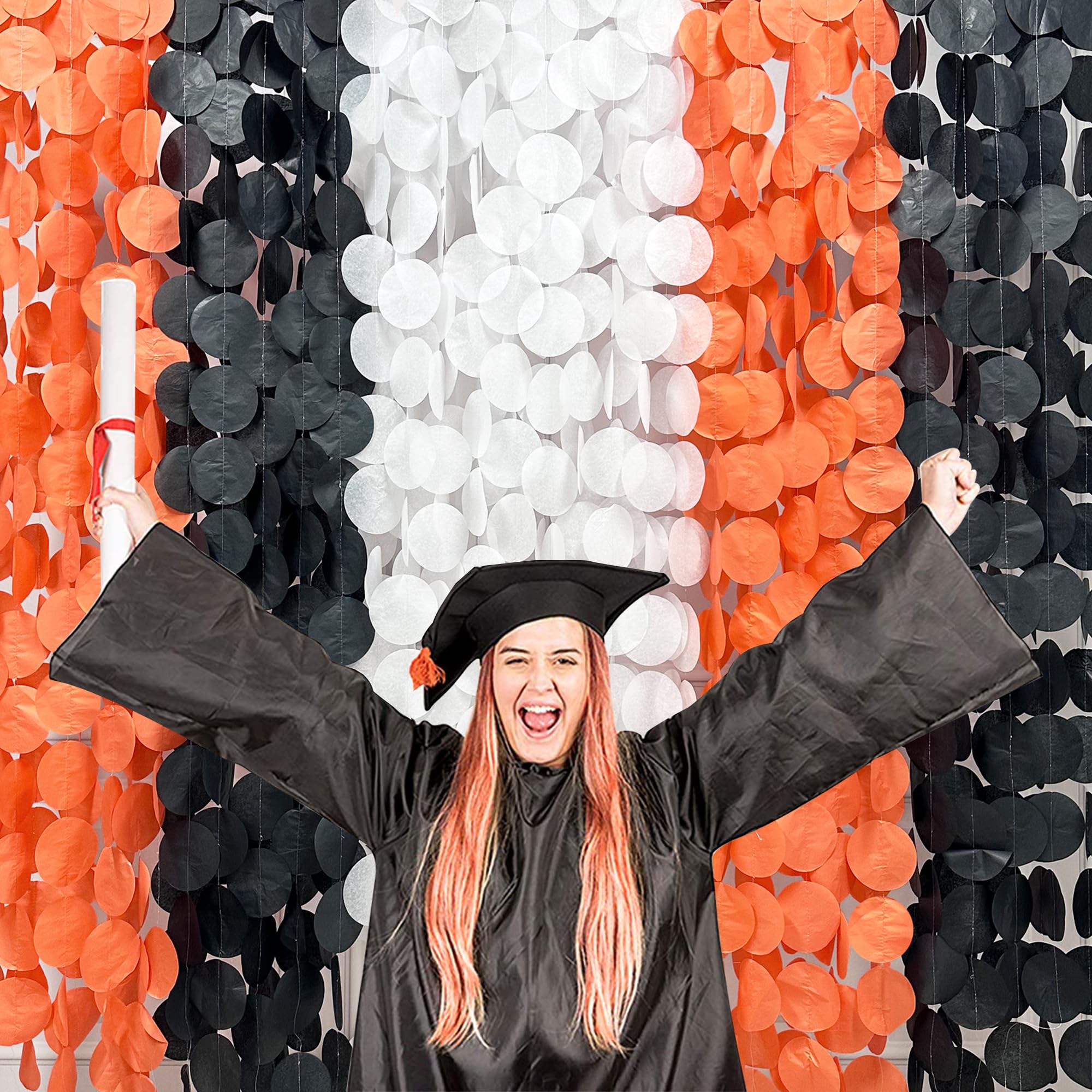 192 Ft Orange Black White Party Decorations Polka Dots Garland Streamer Backdrop For Halloween Fall Autumn Graduation Birthday B